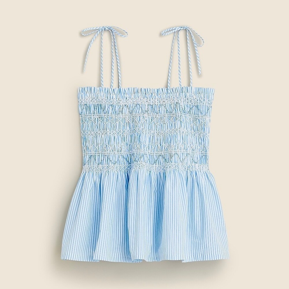 J CREW Paloma Smocked Tank Top Womens Medium Blue White Stripe Tie Shoulder NEW - Picture 3 of 15